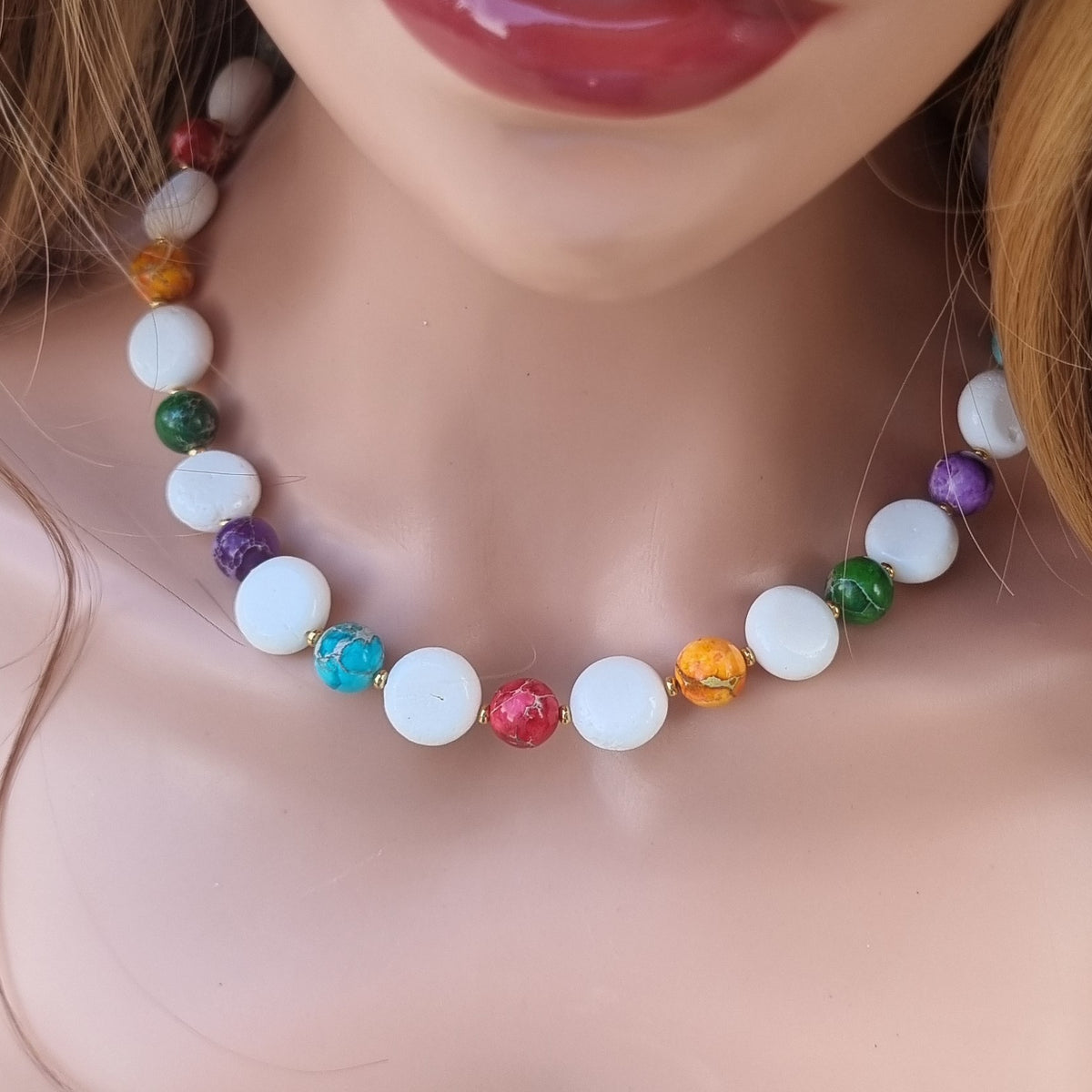 Mardi Gras Multi-Colour Jasper with Coin White Coral Necklace