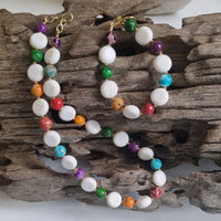 Mardi Gras Multi-Colour Jasper with Coin White Coral Bracelet