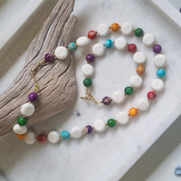 Mardi Gras Multi-Colour Jasper with Coin White Coral Bracelet