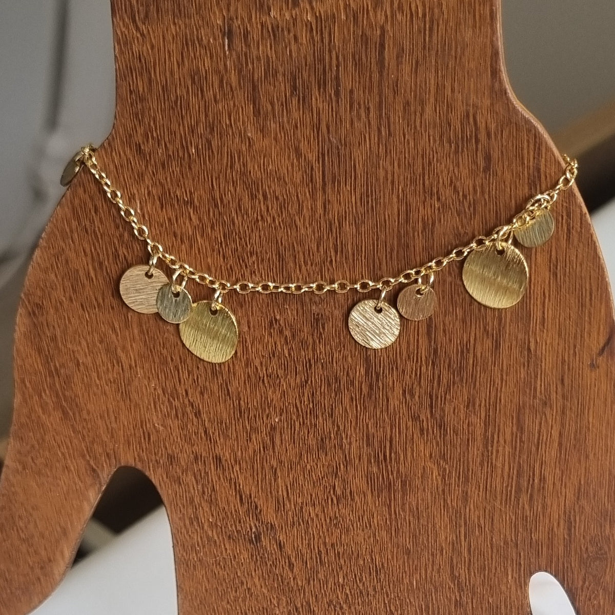 Tiny Brushed Disc Charm Bracelet