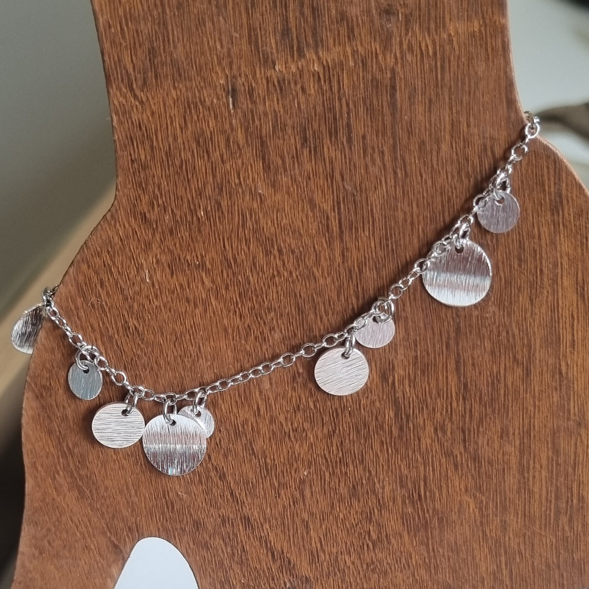 Tiny Brushed Disc Charm Bracelet