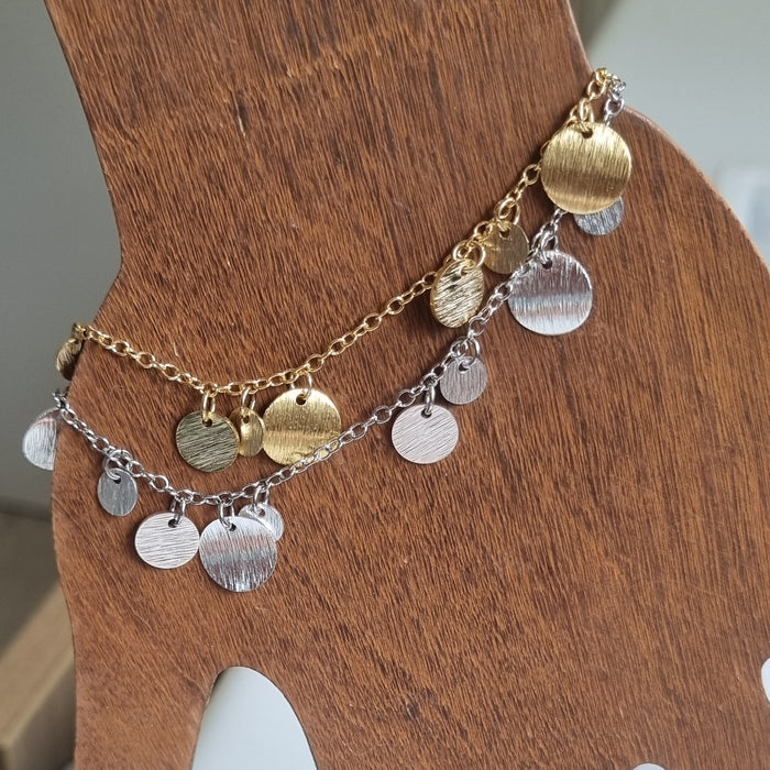 Tiny Brushed Disc Charm Bracelet