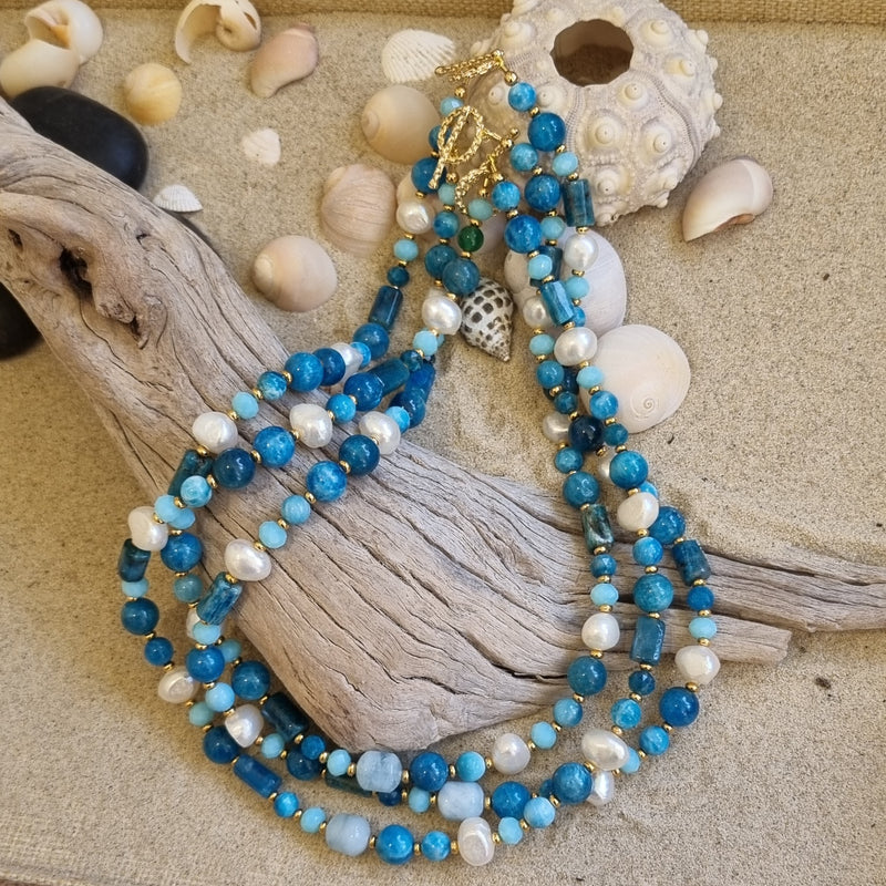 Lulani Apatite, Pearl and Aquamarine Necklace