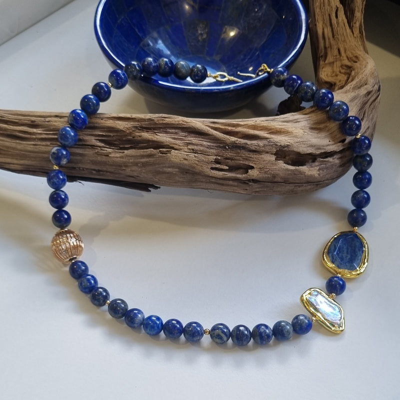 Sadie Freshwater Pearl, Lapis Lazuli Necklace