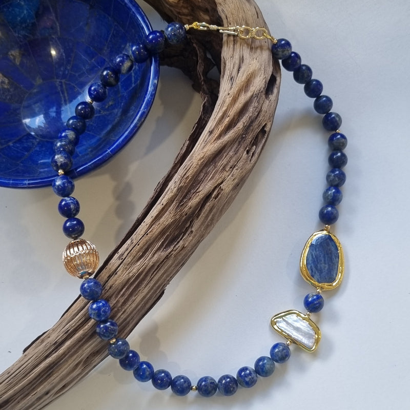 Sadie Freshwater Pearl, Lapis Lazuli Necklace