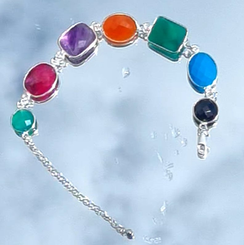 Monty Green Onyx, Ruby, Amethyst, Carnelian, Turquoise and Onyx Sterling Silver bracelet