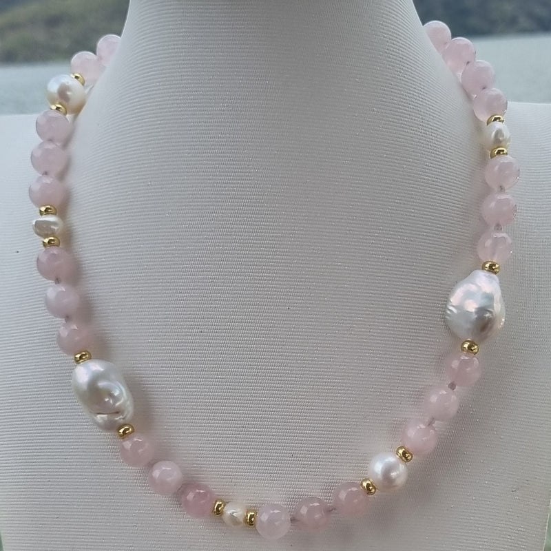 Joyla Rose Quartz and Pearl Necklace