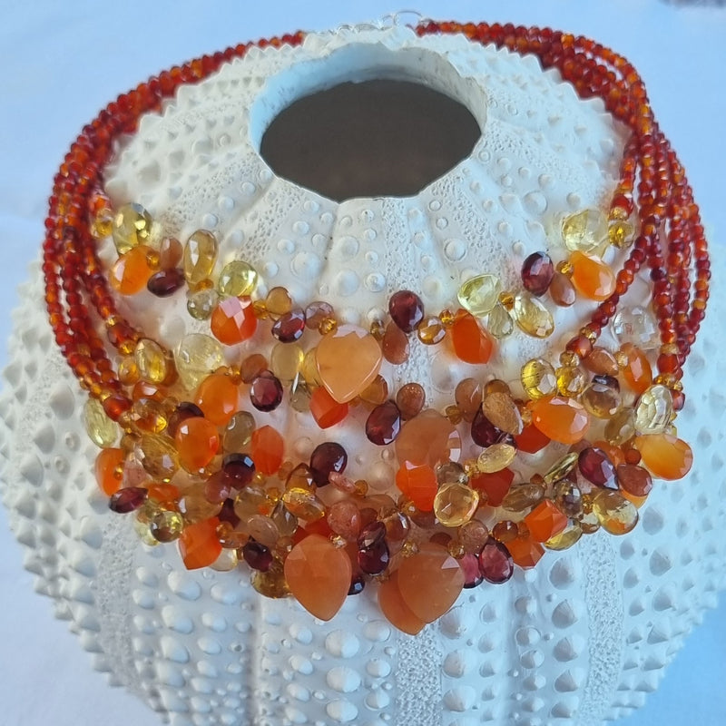 Gemmy Citrine, Carnelian, Garnet, Lemon Quartz, Topaz and Sunstone Sterling Silver necklace