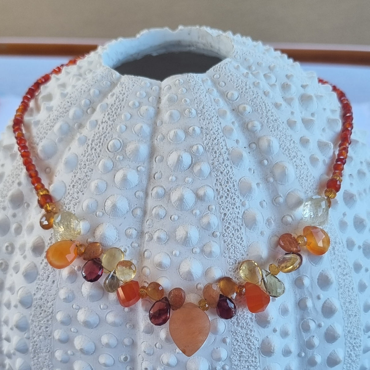 Gemmy Citrine, Carnelian, Garnet, Lemon Quartz, Topaz and Sunstone Sterling Silver necklace