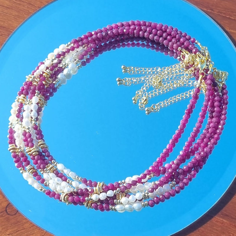 Tusei Ruby and Pearl Necklace