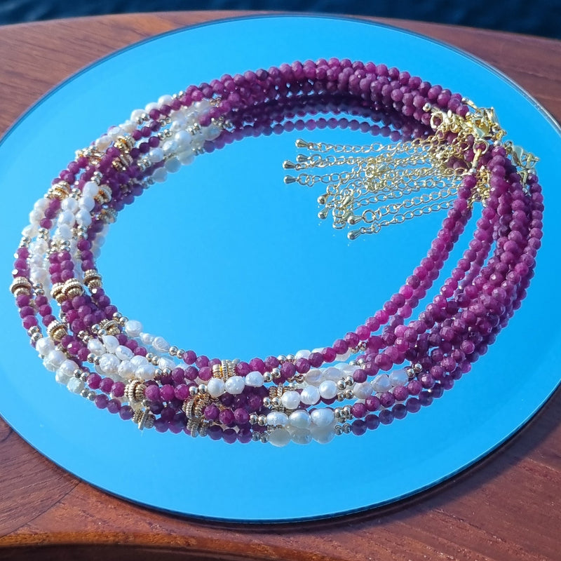 Tusei Ruby and Pearl Necklace