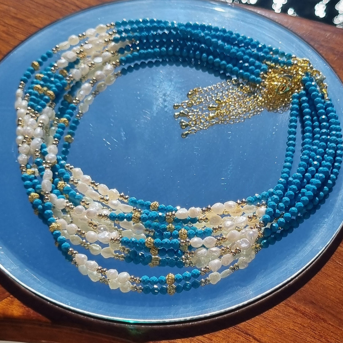 Tusei Turquoise and Pearl Necklace