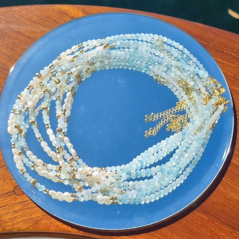 Tusei Aquamarine and Pearl Necklace