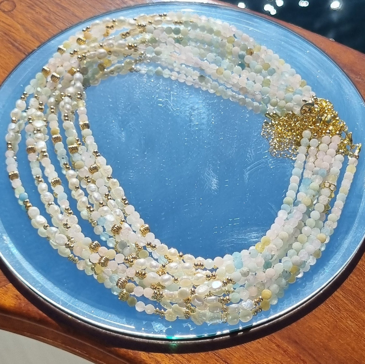 Tusei Aquamarine and Pearl Necklace