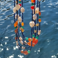 Thebes Lapis Lazuli, Carnelian, Pearl and Green Onyx Long Necklace