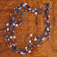 Thebes Lapis Lazuli, Carnelian, Pearl and Green Onyx Long Necklace