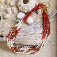 Tusei Carnelian and Pearl Necklace