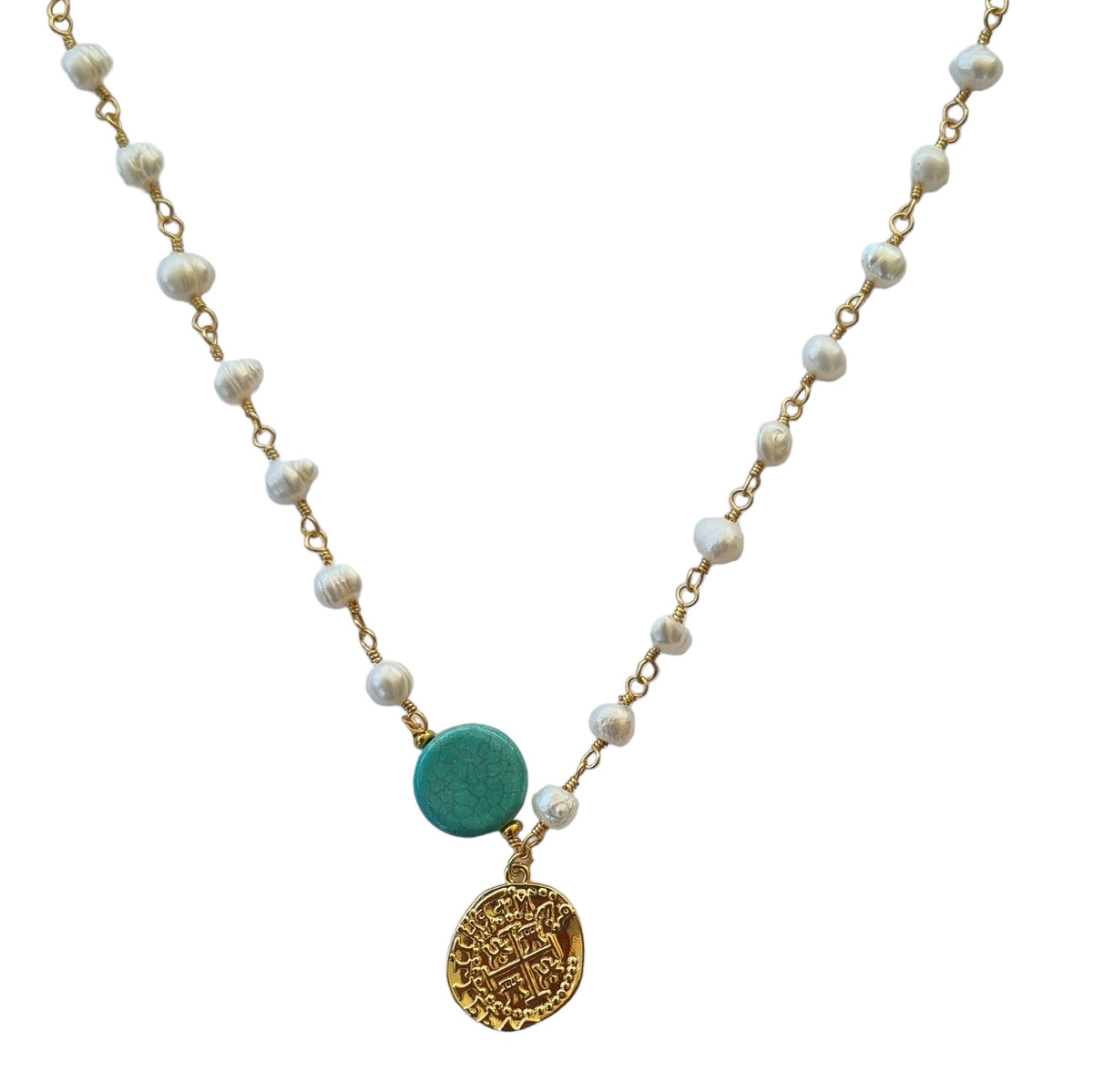 Bria Necklace Freshwater Pearl & Turquoise Necklace