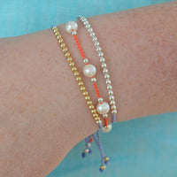 Dena Freshwater Pearl, Silk & Sterling Silver or 14k Gold Bracelet 10 COLOURS