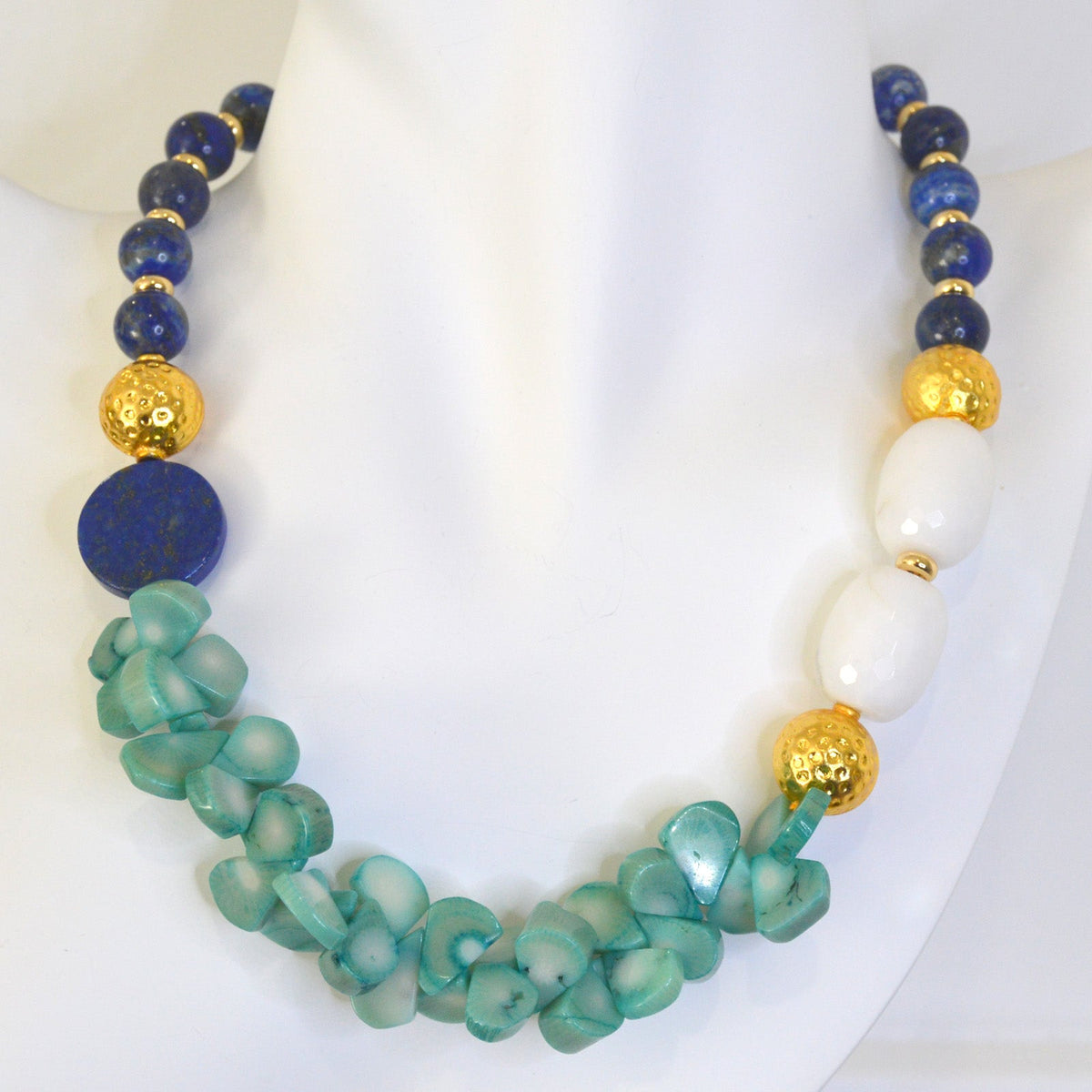 Domino Lapis Lazuli, Coral & Jade Necklace