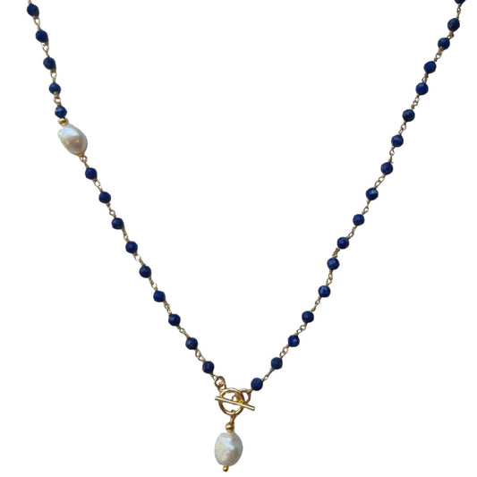 Duco Lapis Lazuli Chain & Freshwater Pearl Necklace