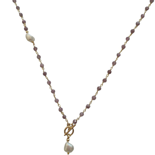 Duco Pink Tourmaline Chain & Freshwater Pearl Necklace