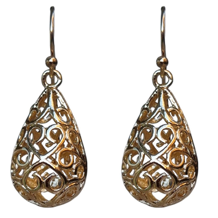 Filligree Gold Teardrop Earrings