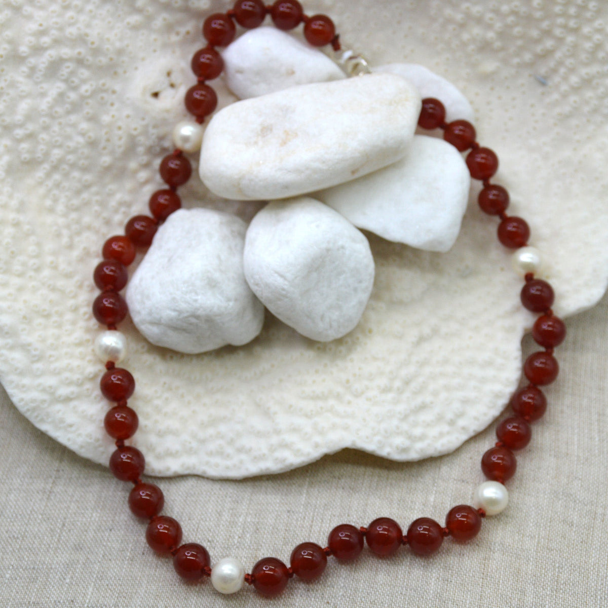 Sofia Carnelian and Freshwater Pearl Sterling Silver necklace