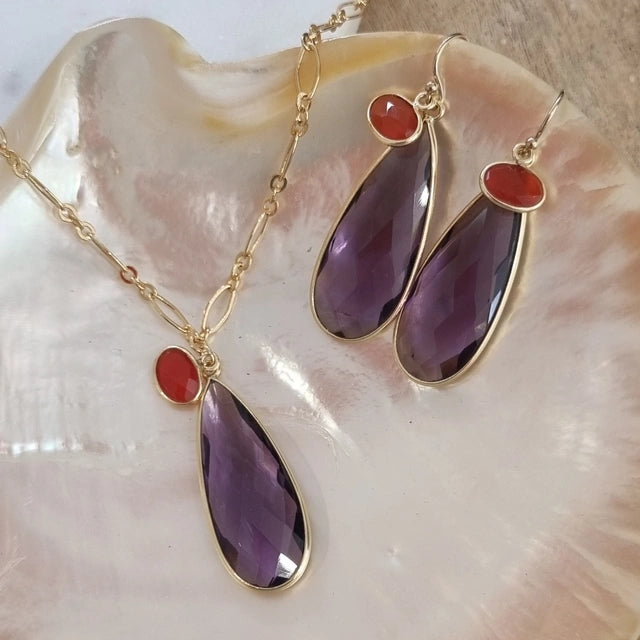 Kate Amethyst & Carnelian Double Pendant Necklace