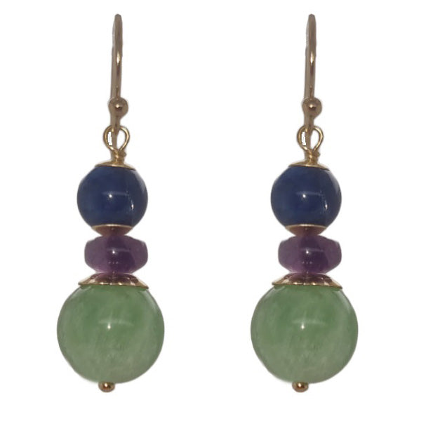 Deva Kyanite, Green Moonstone & Amethyst 14k gold filled Earrings