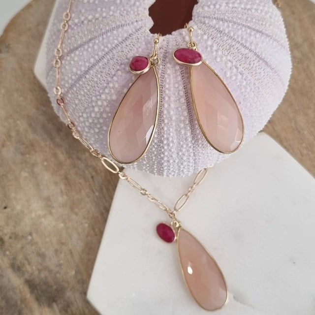 Kate Chalcedony & Ruby Double Pendant Necklace