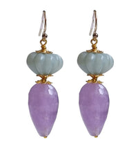 Lavender Amethyst  & Carved Amazonite Gold Earrings