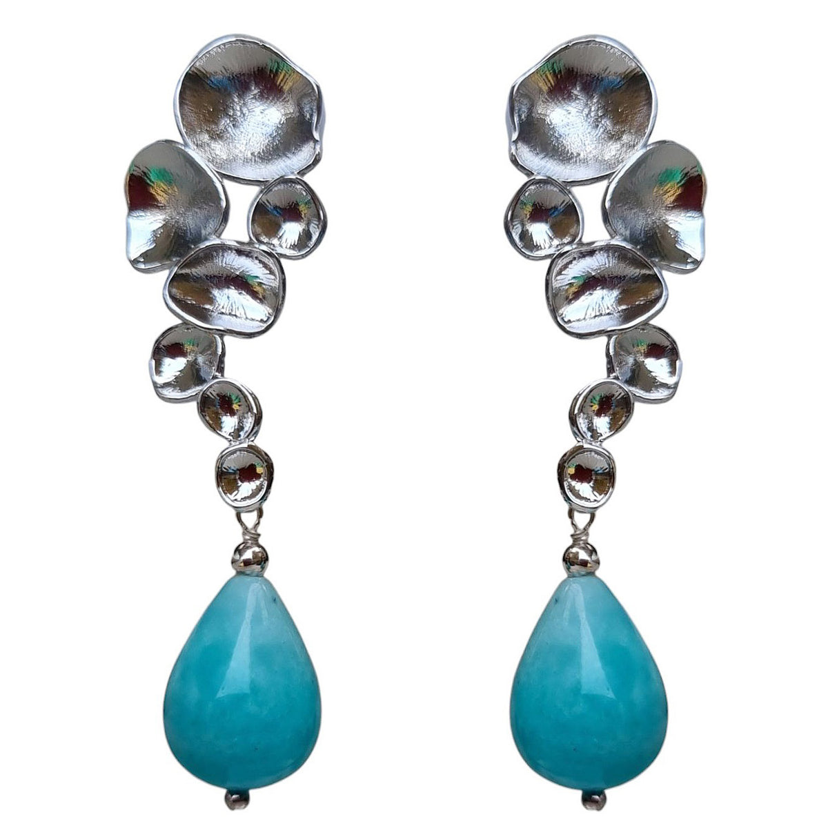 Raindrop Earrings with Peruvian Amazonite Gold or Silver