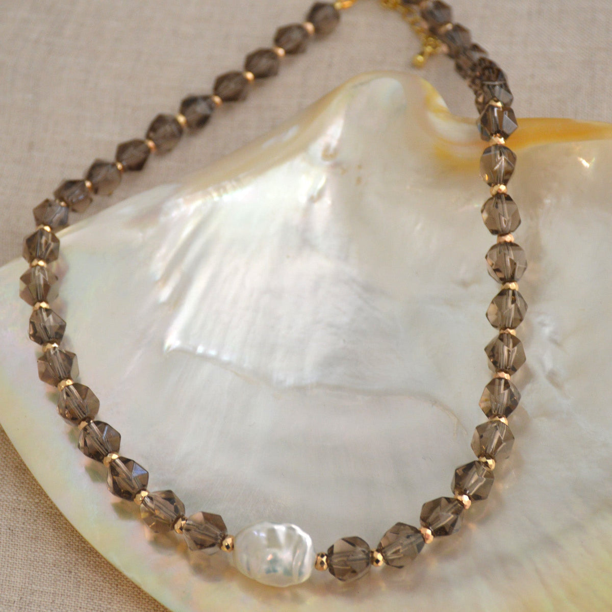 Star Keshi Pearl Smokey Quartz Necklace