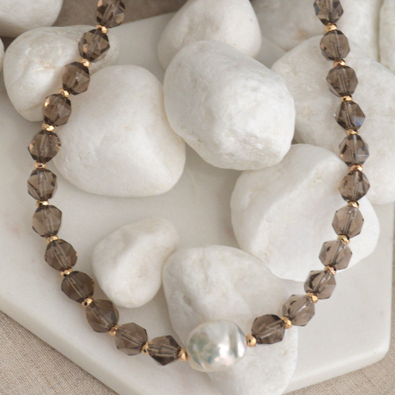 Star Keshi Pearl Smokey Quartz Necklace