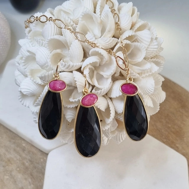 Kate Onyx & Ruby Double Pendant Earrings