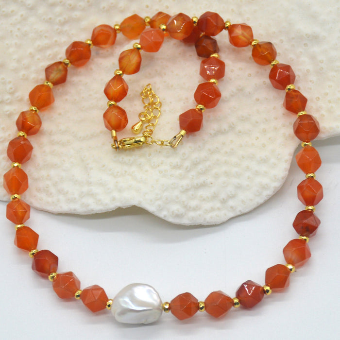 Star Keshi Pearl Red Agate Necklace