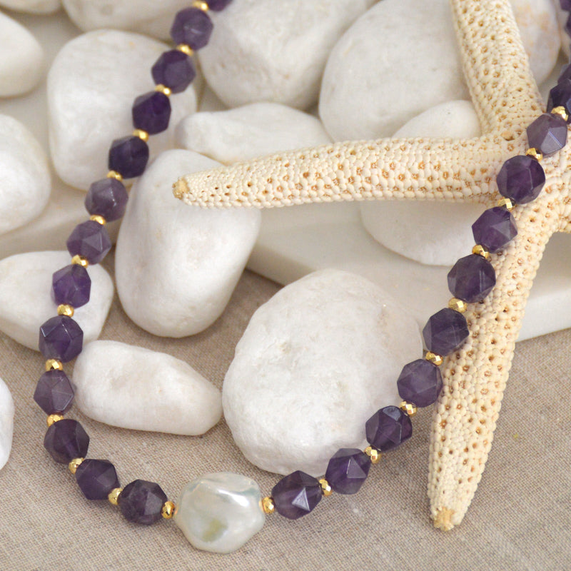 Star Keshi Pearl Amethyst Necklace