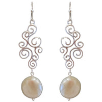 Babe Fresh Water Pearl scroll Earrings Silver or Gold