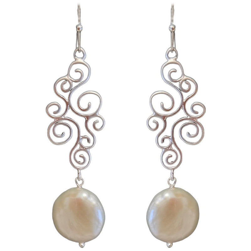 Babe Fresh Water Pearl scroll Earrings Silver or Gold