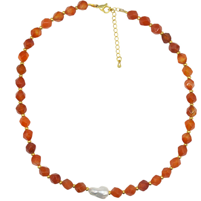 Star Keshi Pearl Red Agate Necklace