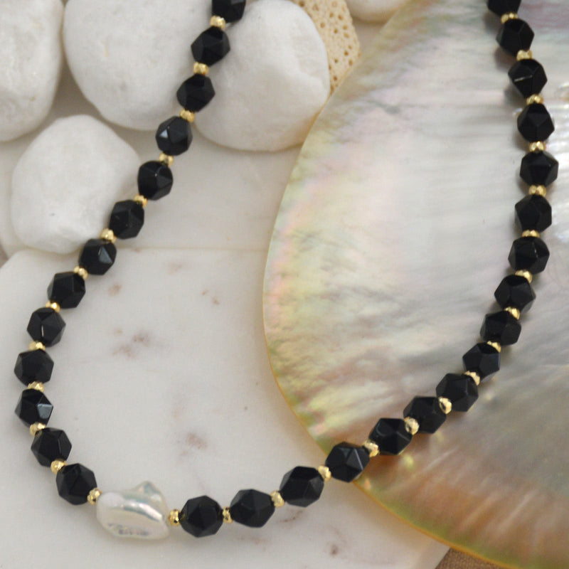 Star Keshi Pearl Onyx Necklace