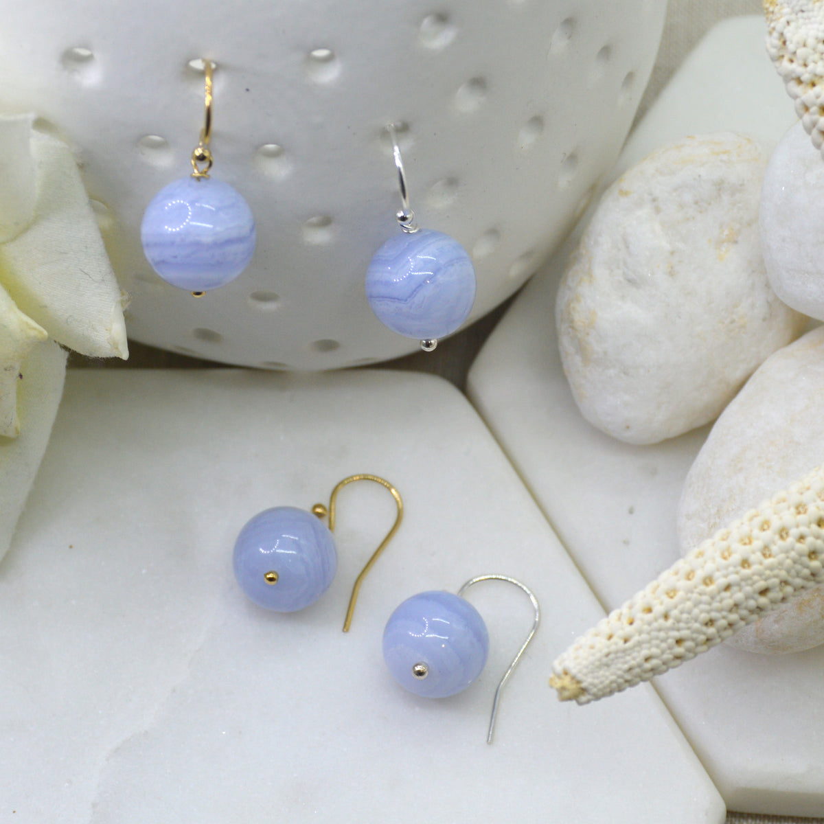 Venus Blue Lace Agate Earrings Sterling Silver or 14k Gold Filled