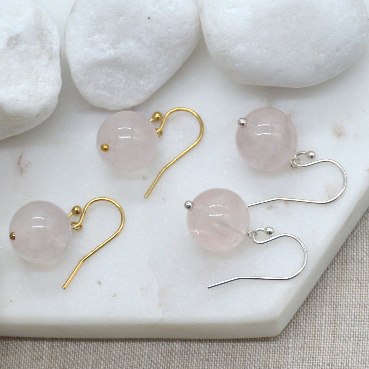 Venus Rose Quartz Earrings Sterling Silver or 14k Gold Filled