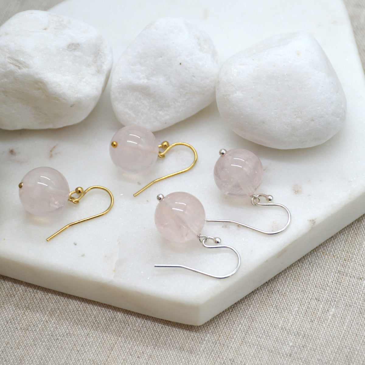 Venus Rose Quartz Earrings Sterling Silver or 14k Gold Filled