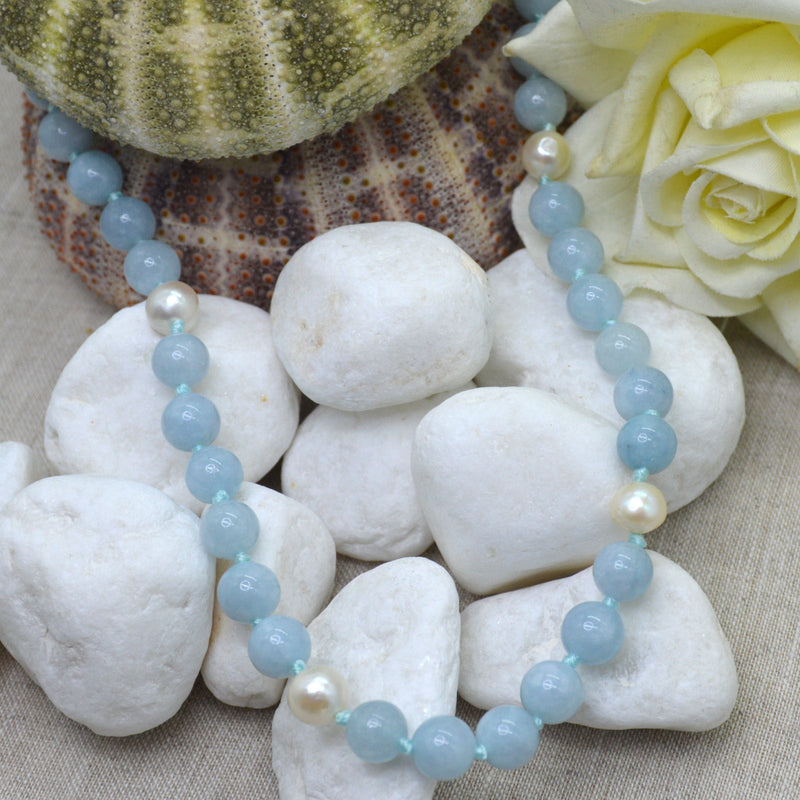 Sofia Amazonite and Freshwater Pearl Sterling Silver necklace