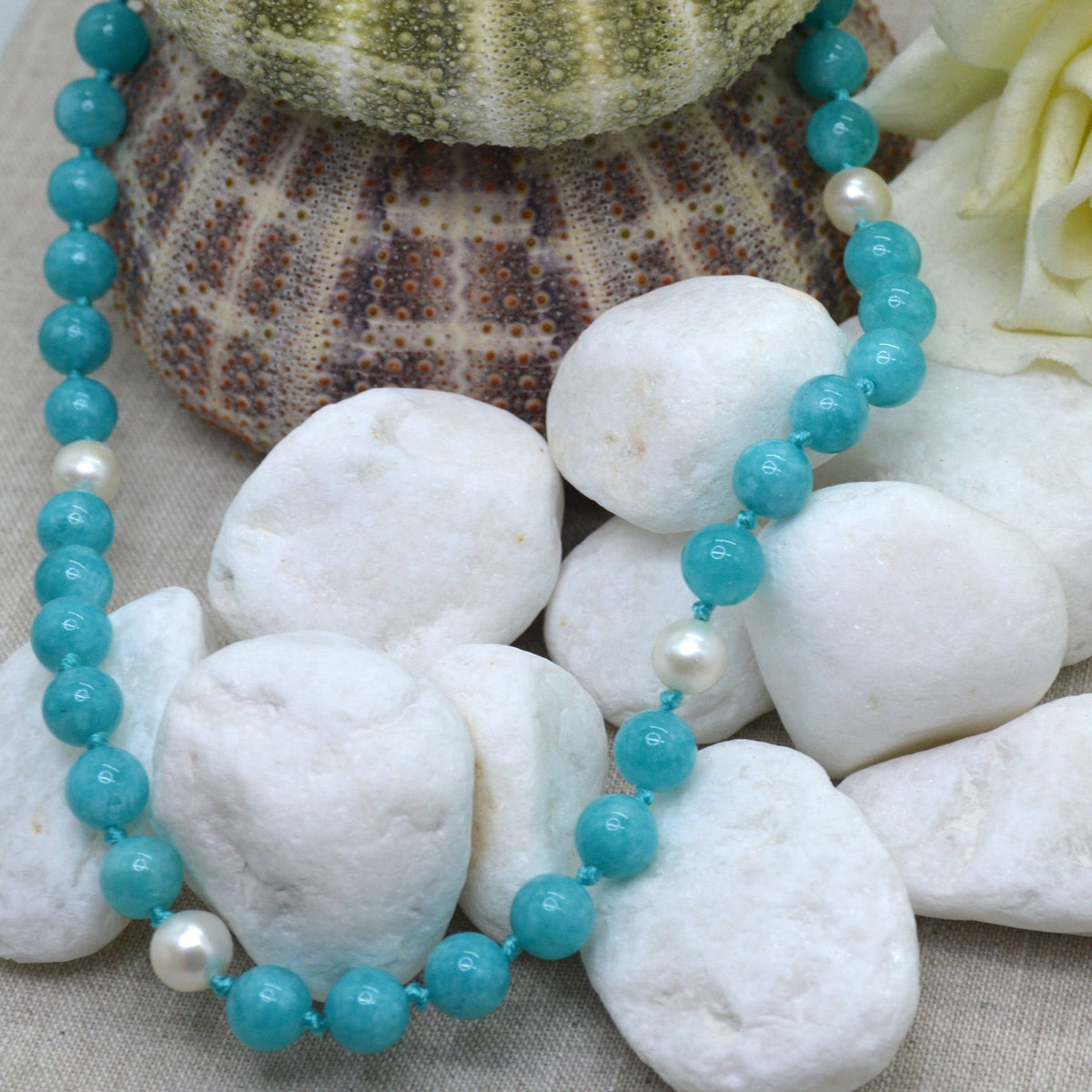 Sofia Amazonite and Freshwater Pearl Sterling Silver necklace