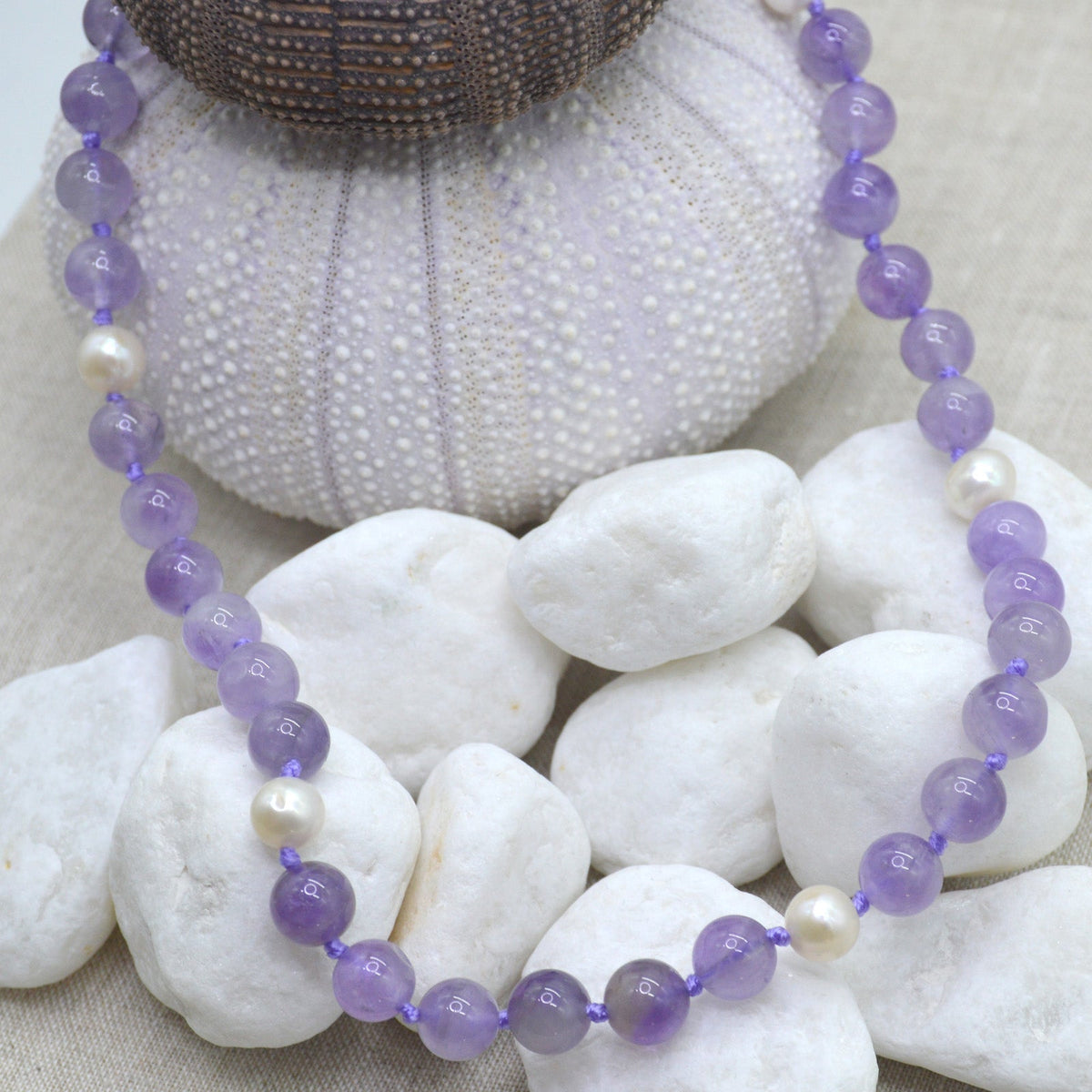 Sofia Lavender Amethyst and Freshwater Pearl Sterling Silver necklace