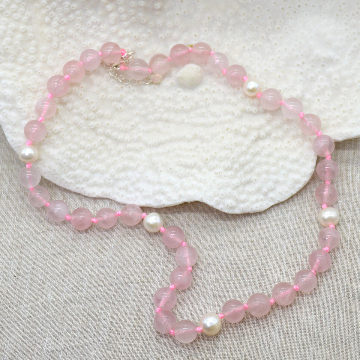 Sofia Rose Quartz and Freshwater Pearl Sterling Silver necklace