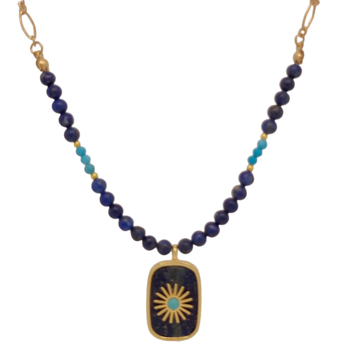 Blaze Lapis and Turquoise Pendant Necklace